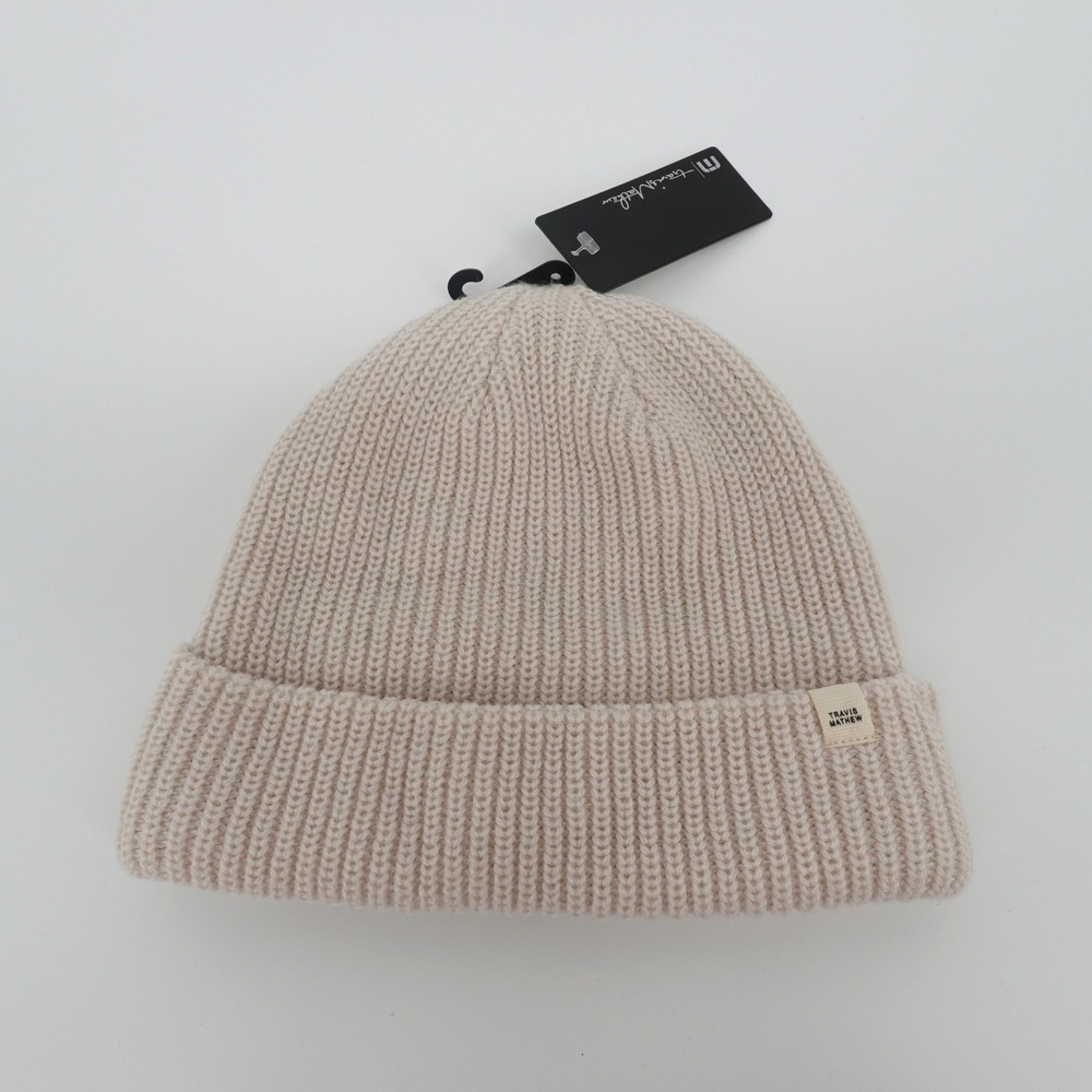 Travis Mathew Mens Coastal Beanie Oatmeal Beige Ribbed Knit Hat One Size NEW